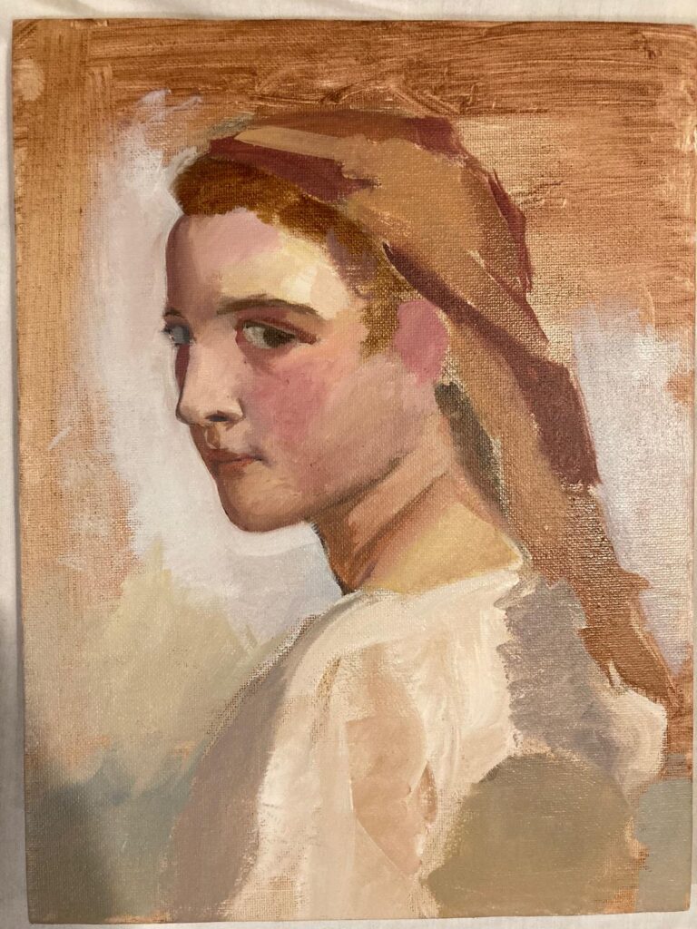 Oil painted portrait commission, sketch study