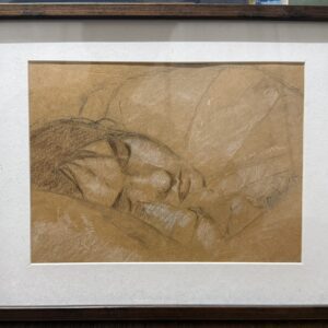 Isabel, Sleeping, charcoal and white chalk on toned paper by Aalim Chowdhry